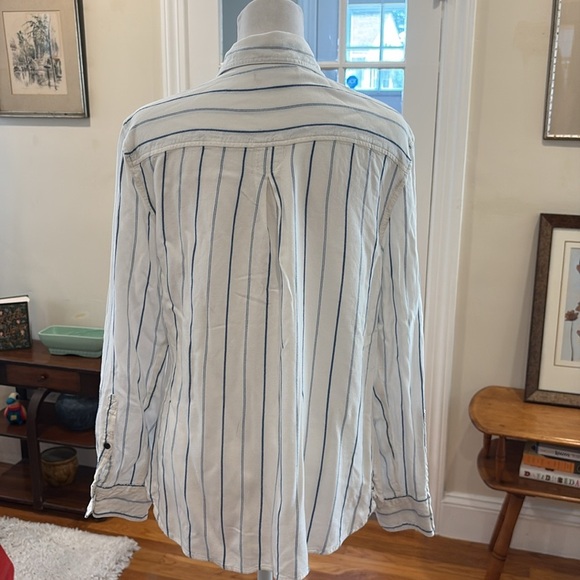 Jach’s Girlfriend Blue and White Striped Rayon long sleeve Women’s Shirt. Size M - Picture 6 of 8
